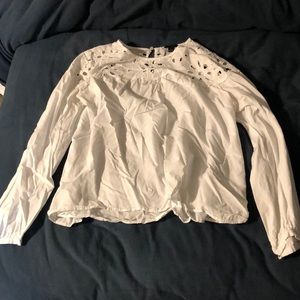 Ann Taylor - White Lace Long-Sleeved Blouse - L